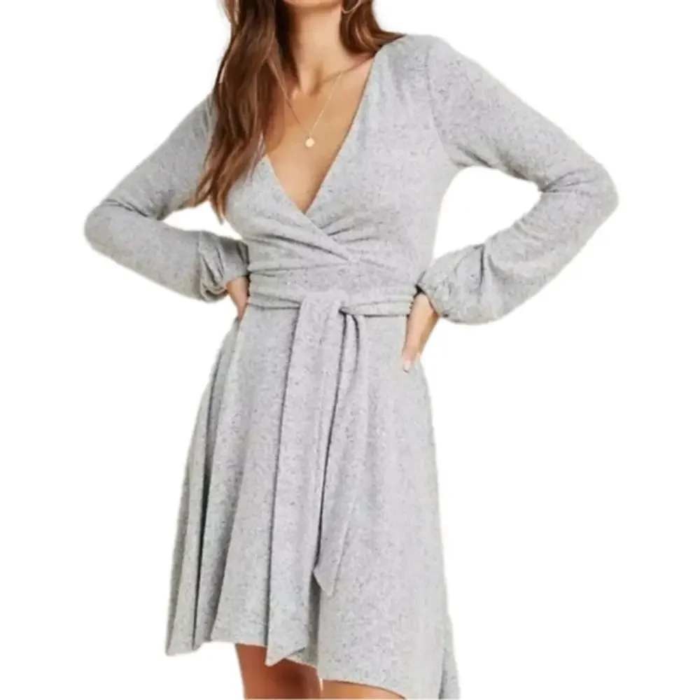 SATURDAY SUNDAY by Anthropologie Heather Grey Faux Wrap‎ Dress XS